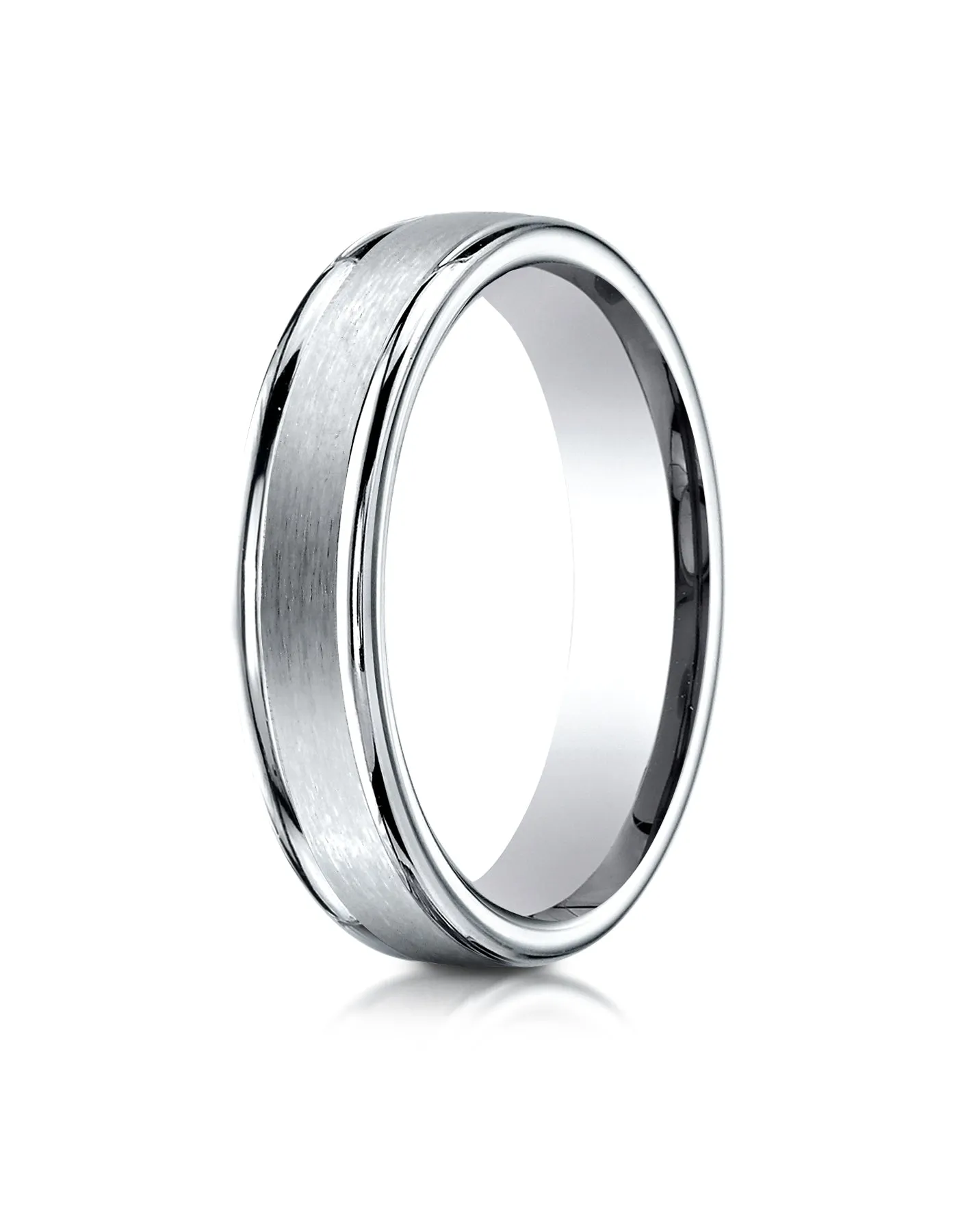 Benchmark Platinum 4mm Comfort-Fit Satin-Finished High Polished Round Edge Carved Design Wedding Band