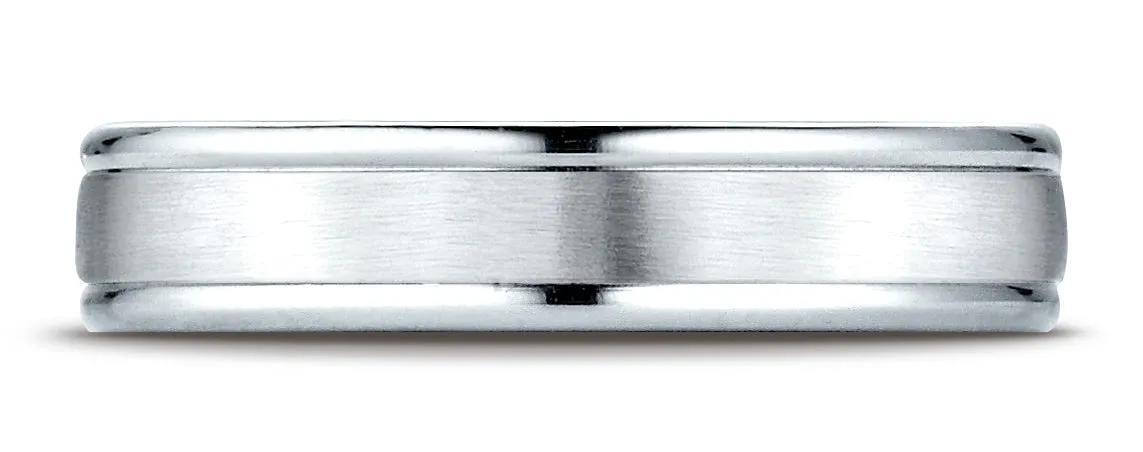 Benchmark Platinum 4mm Comfort-Fit Satin-Finished High Polished Round Edge Carved Design Wedding Band