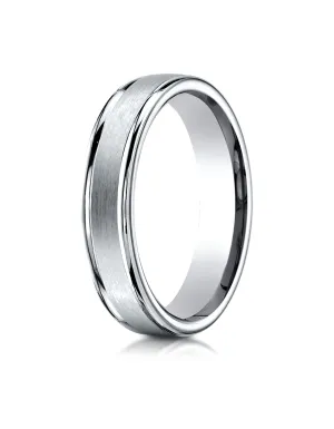 Benchmark Platinum 4mm Comfort-Fit Satin-Finished High Polished Round Edge Carved Design Wedding Band