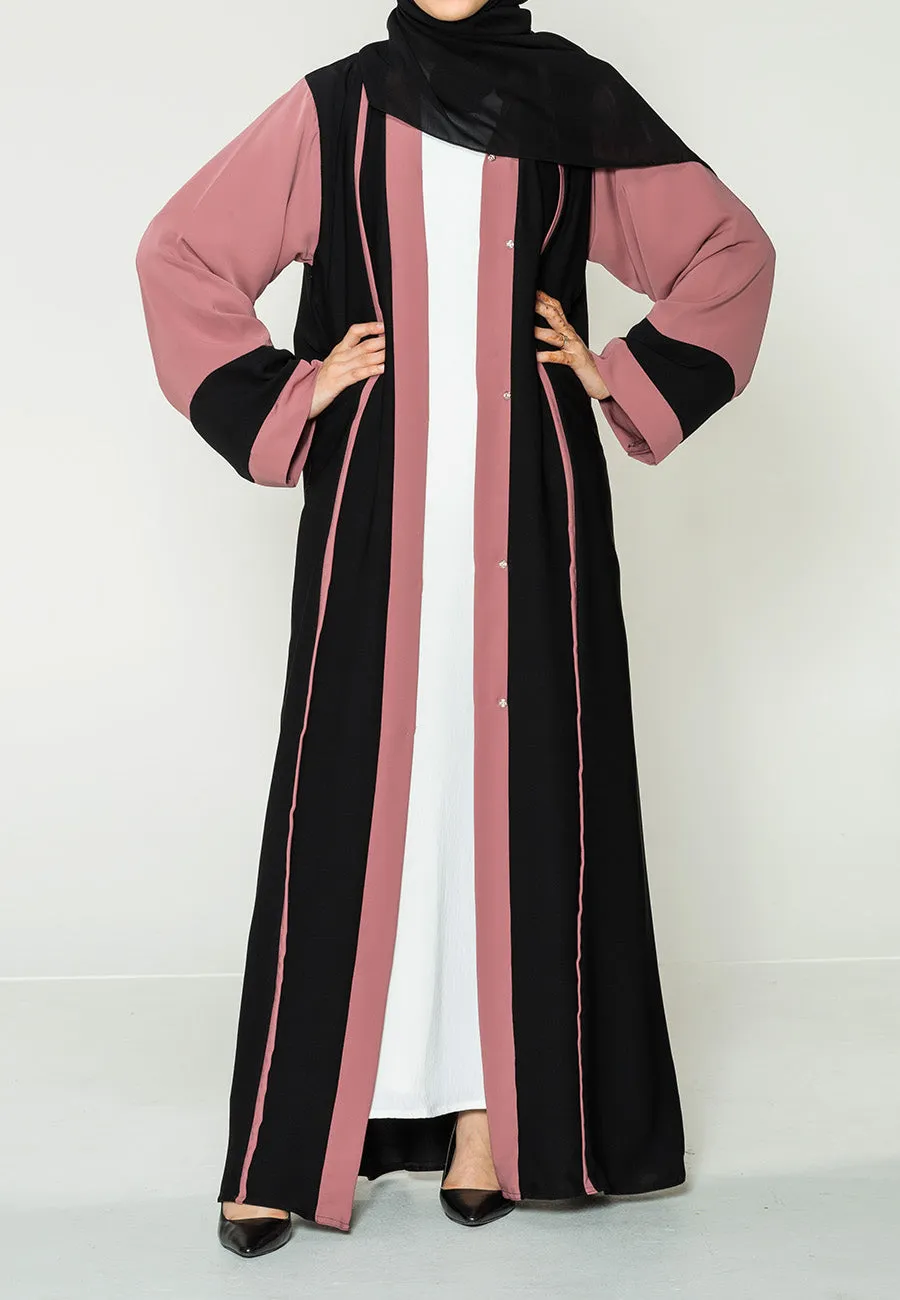 Black and Mauve Open Abaya (Premium)