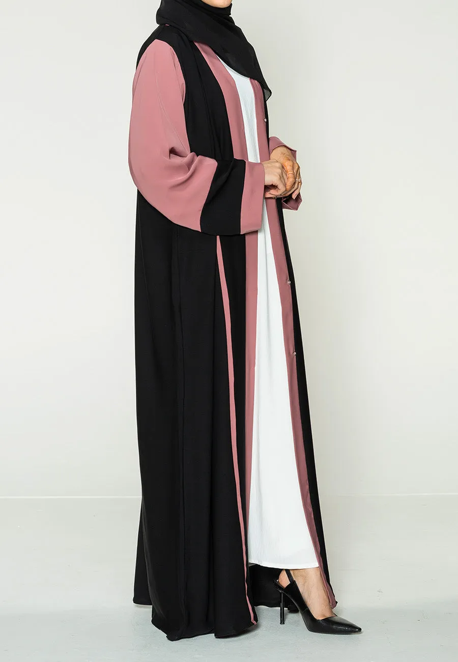 Black and Mauve Open Abaya (Premium)