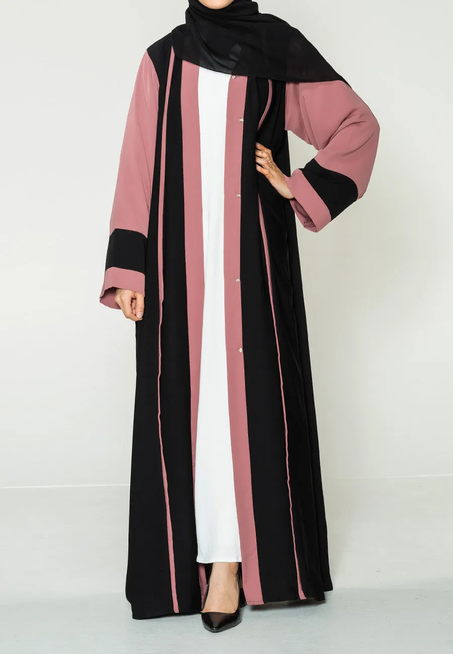 Black and Mauve Open Abaya (Premium)