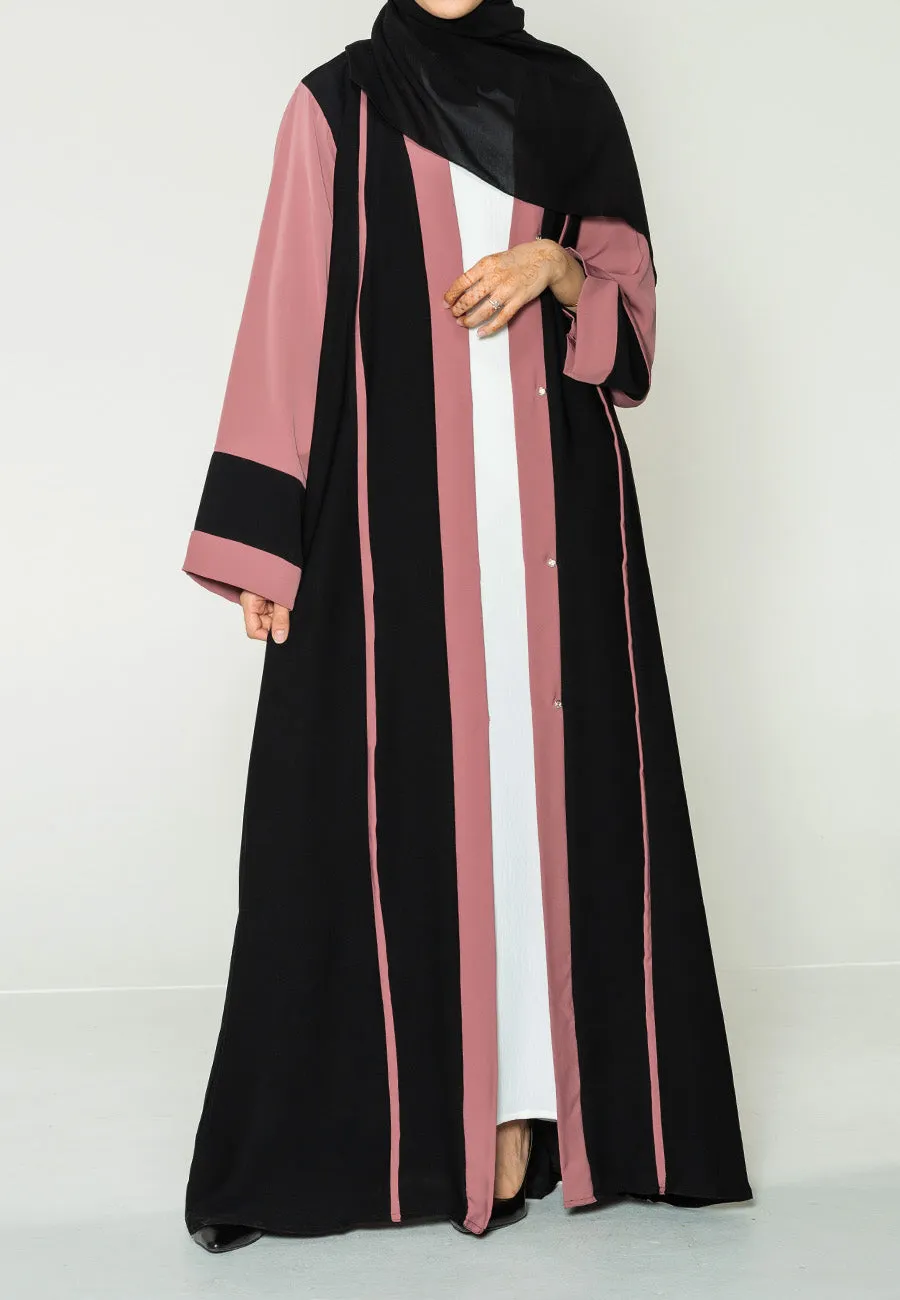 Black and Mauve Open Abaya (Premium)