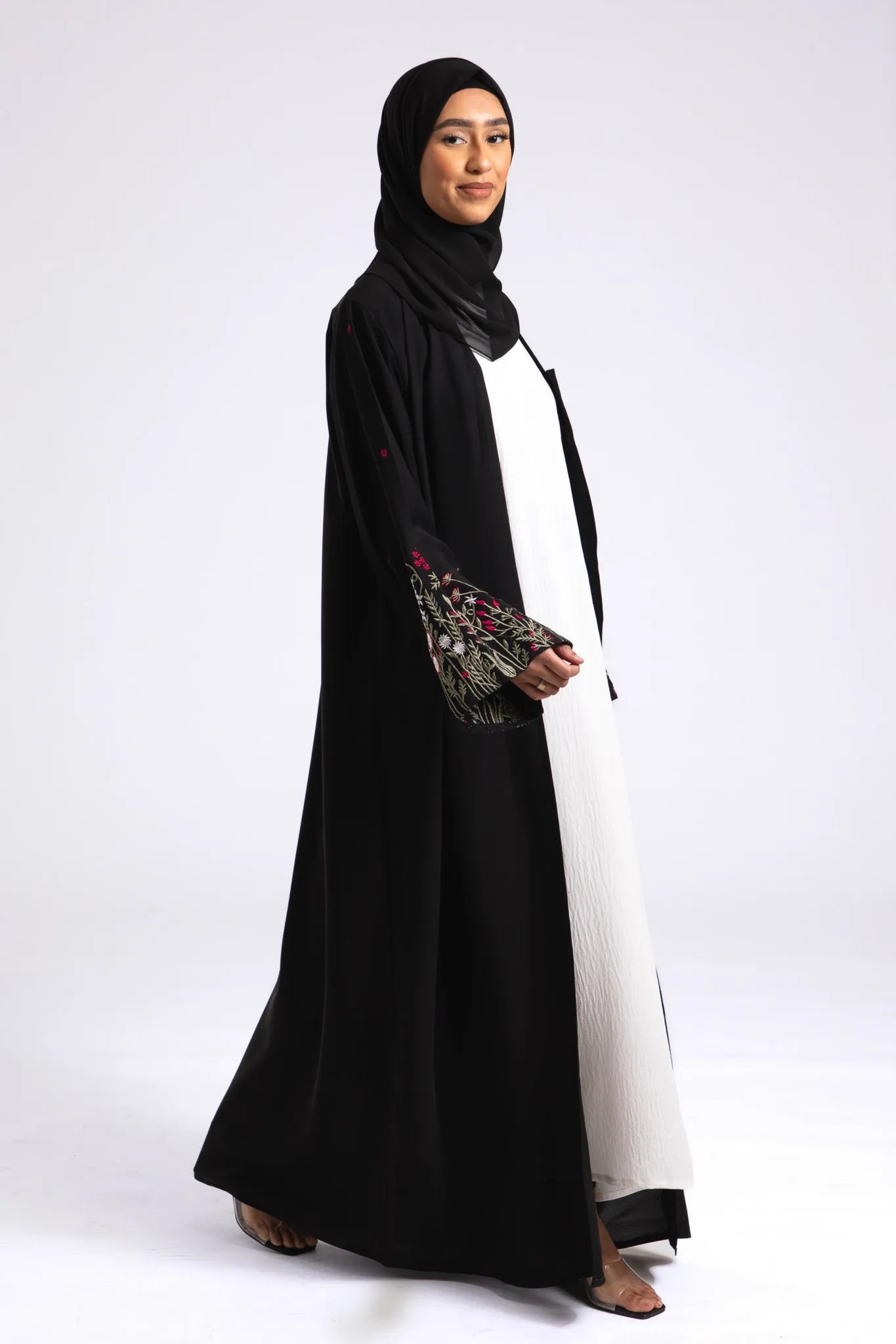 Blooming Embroidered Open Abaya (Premium)