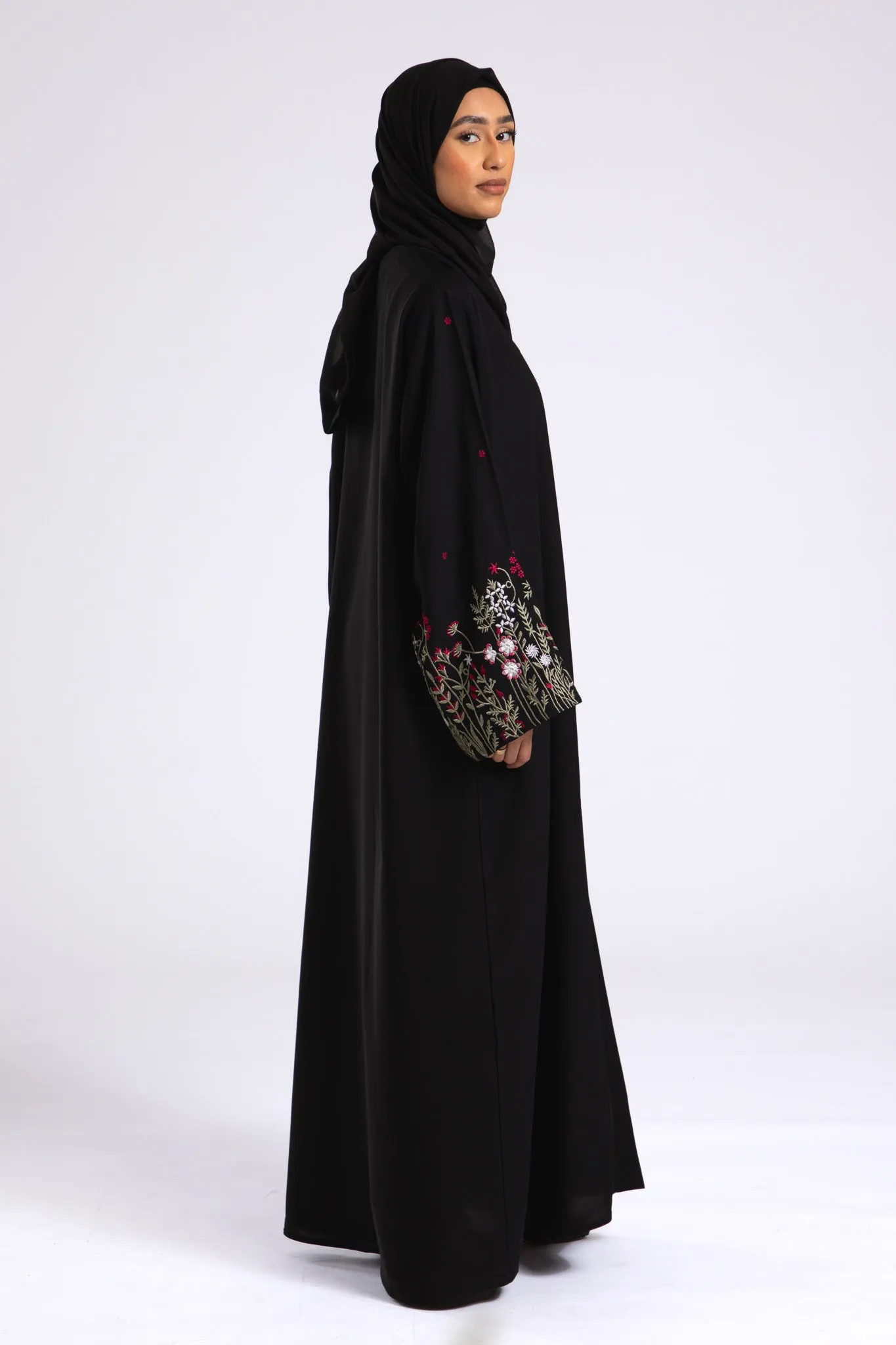 Blooming Embroidered Open Abaya (Premium)