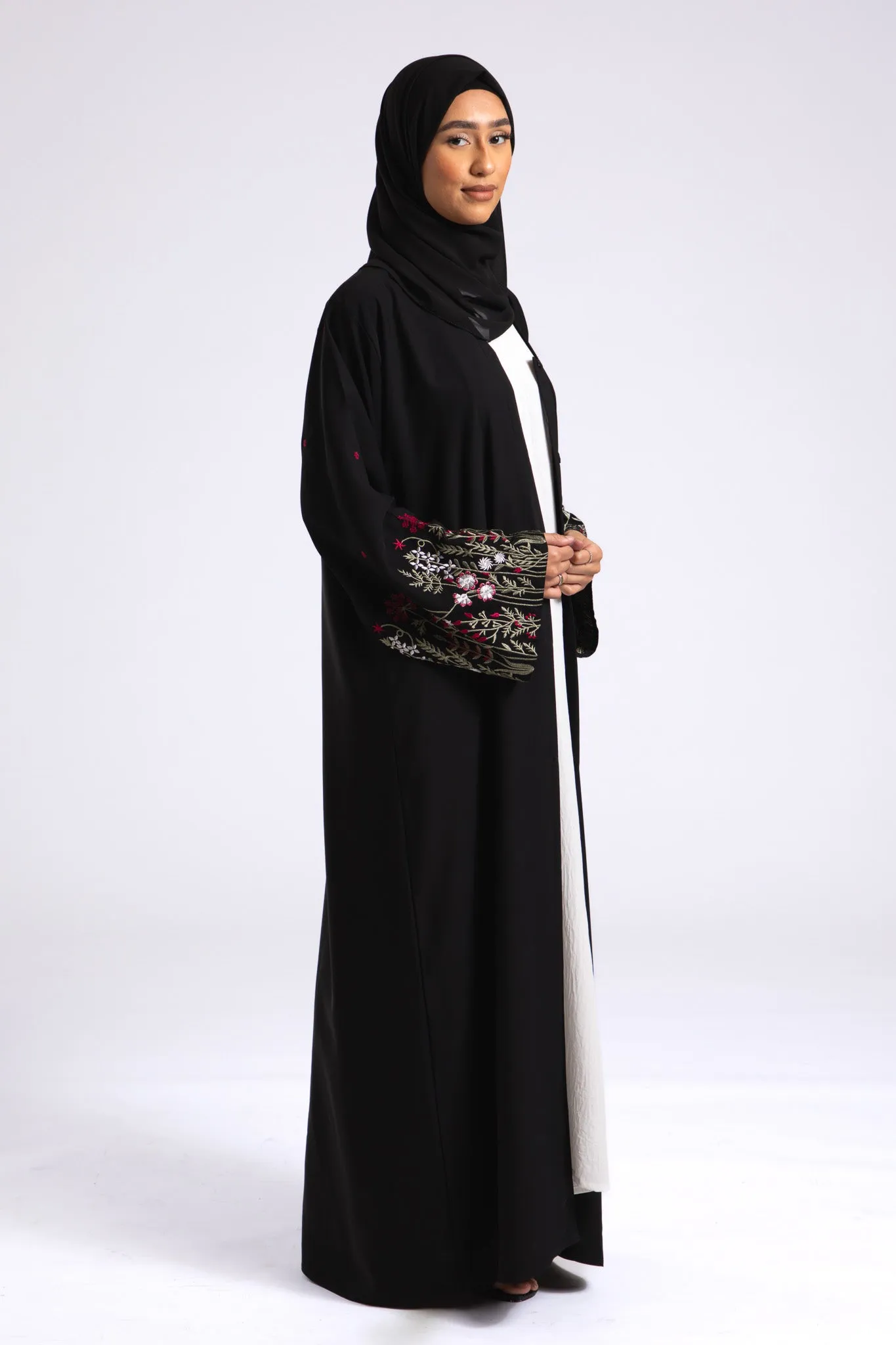 Blooming Embroidered Open Abaya (Premium)