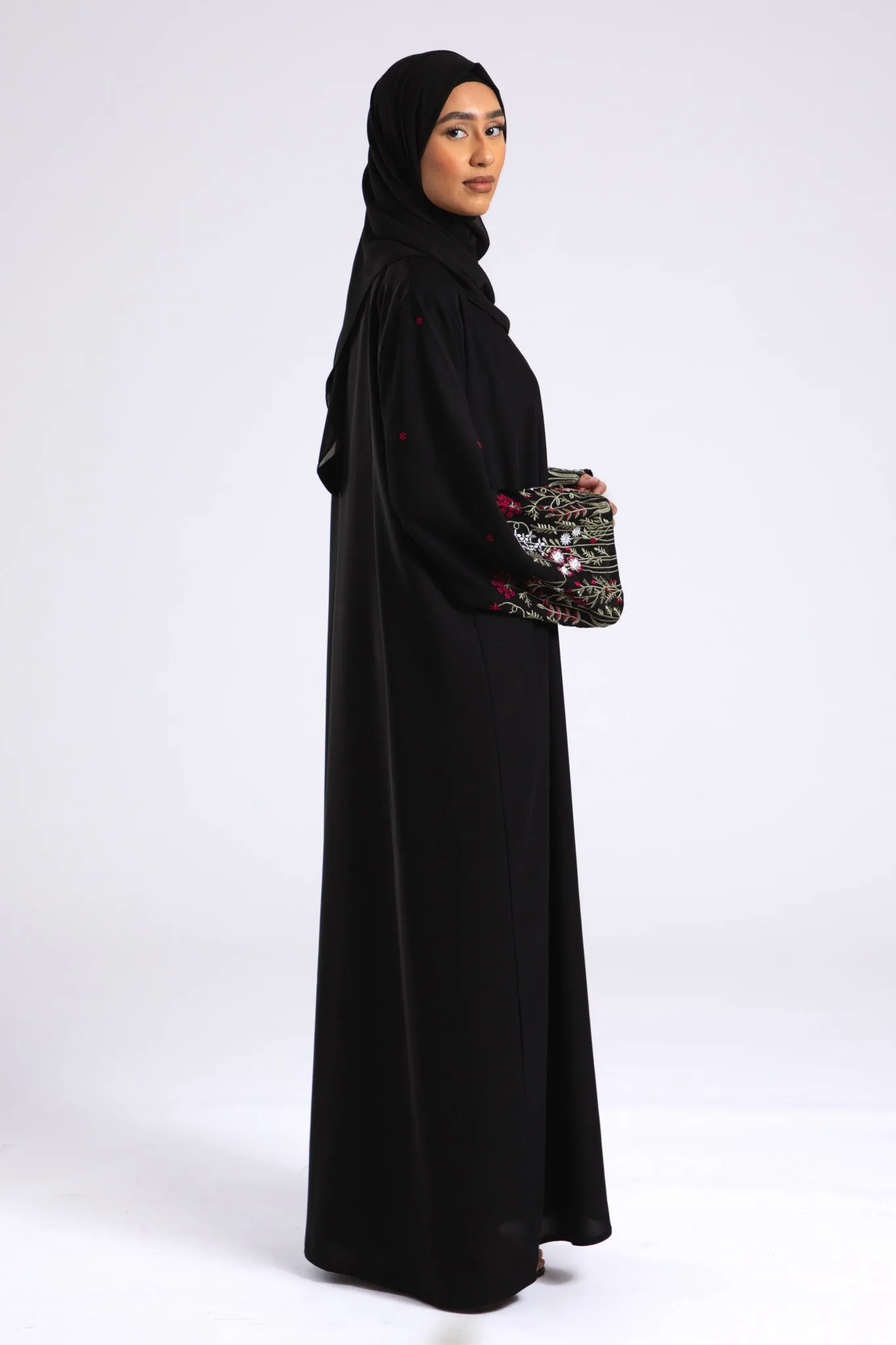 Blooming Embroidered Open Abaya (Premium)