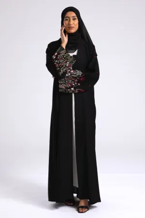 Blooming Embroidered Open Abaya (Premium)