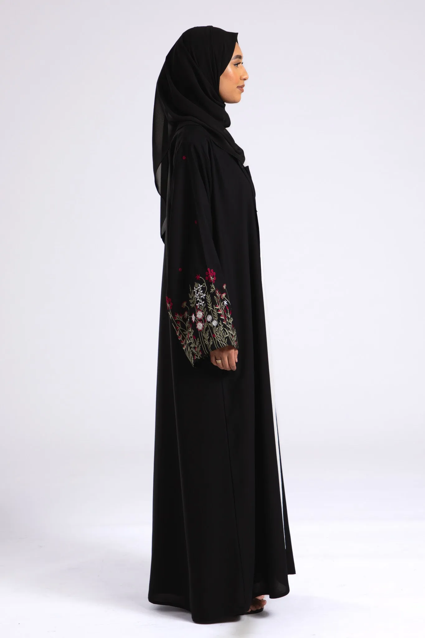 Blooming Embroidered Open Abaya (Premium)