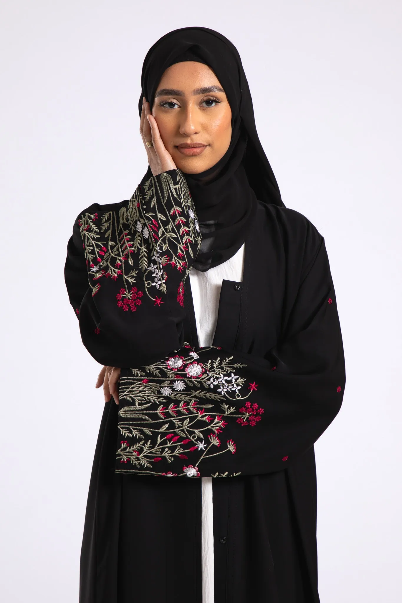 Blooming Embroidered Open Abaya (Premium)
