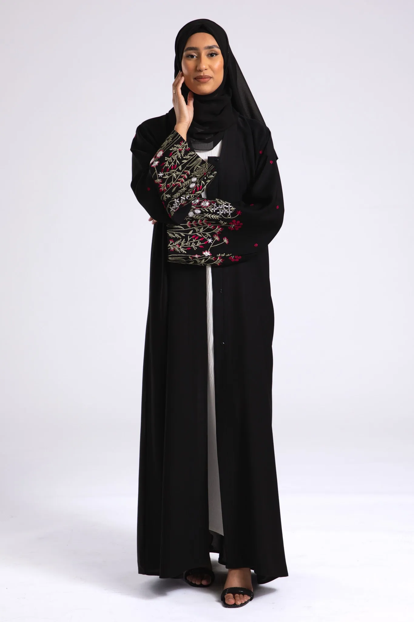 Blooming Embroidered Open Abaya (Premium)