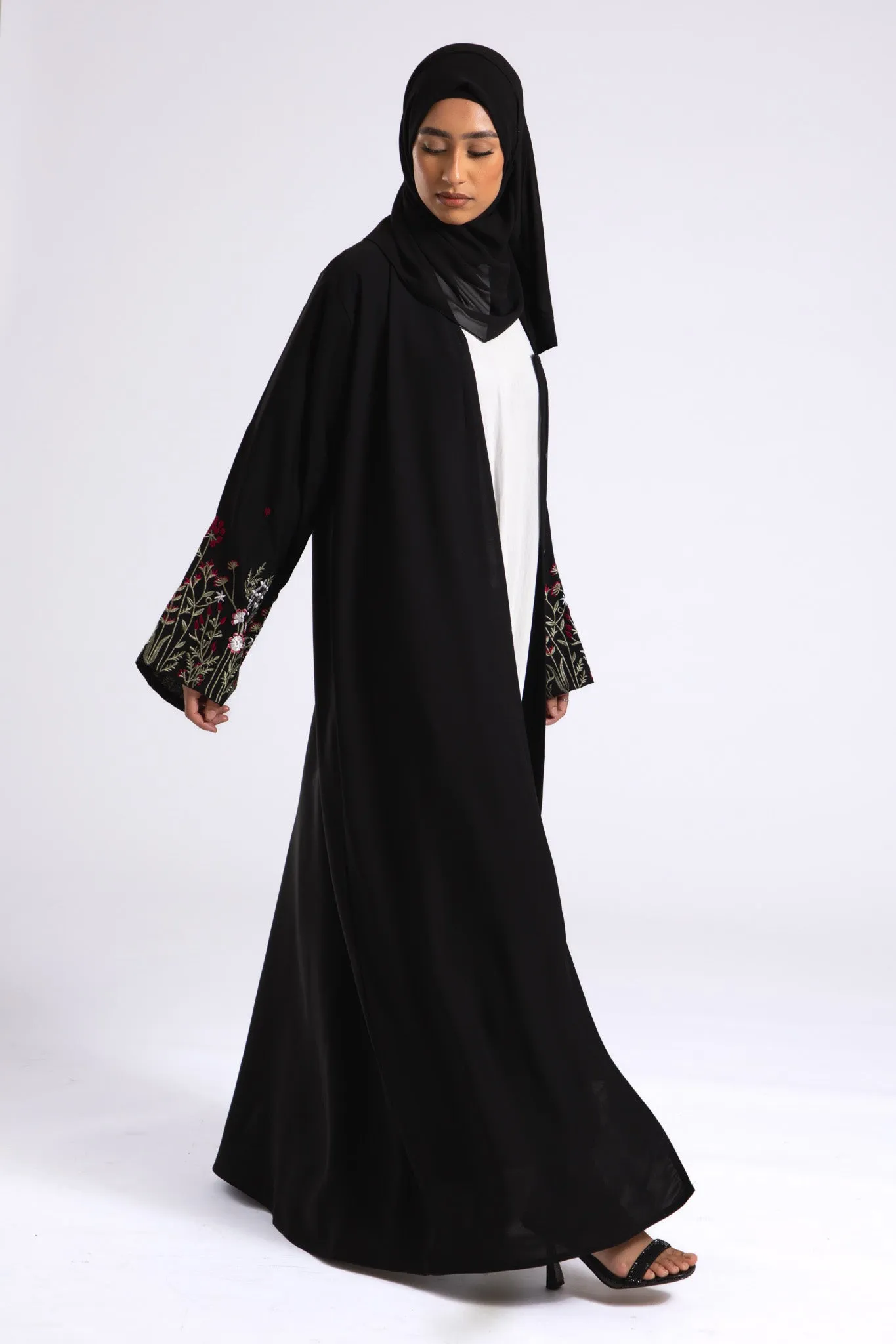Blooming Embroidered Open Abaya (Premium)