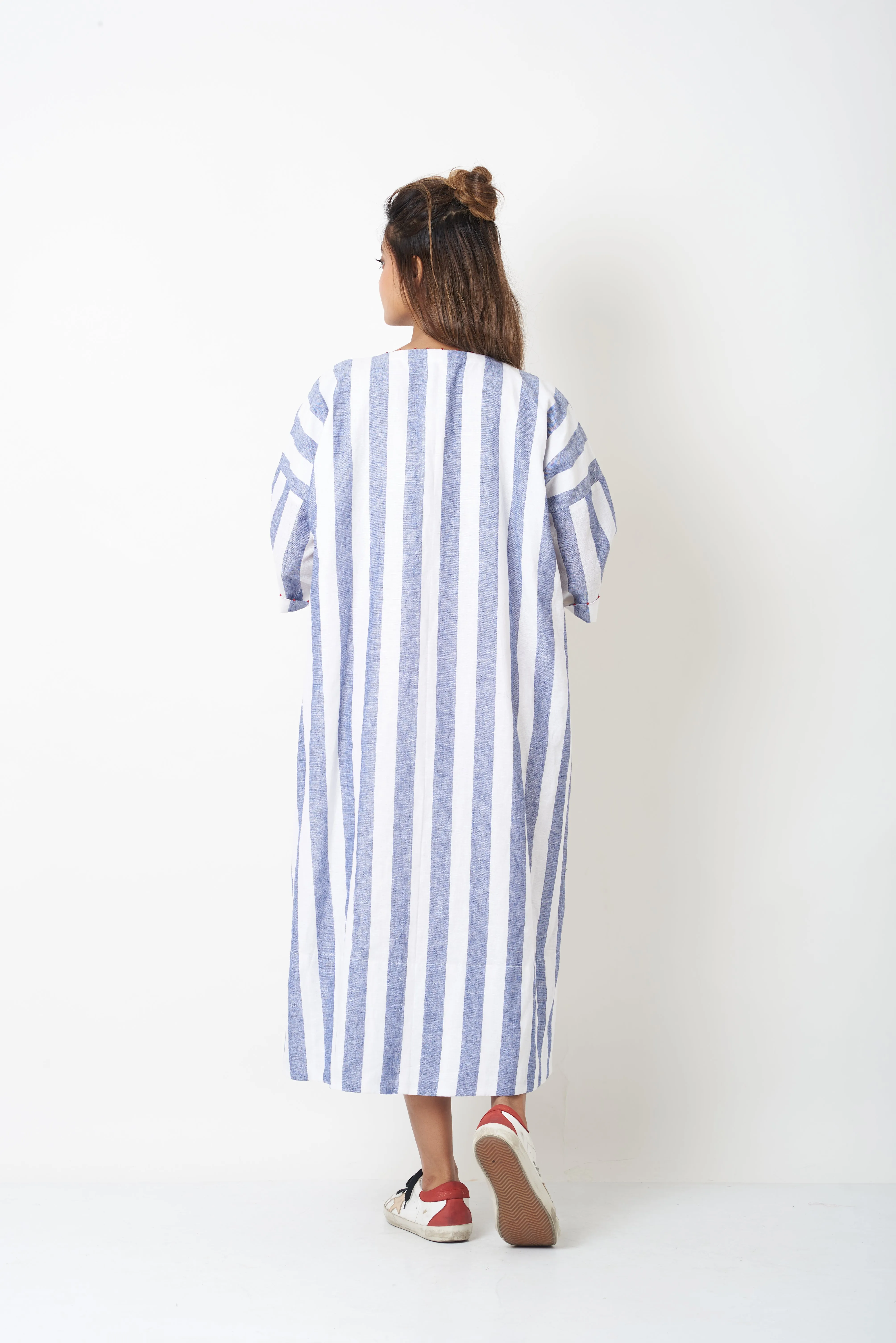 BLUE STRIPE LONG SHIRT DRESS