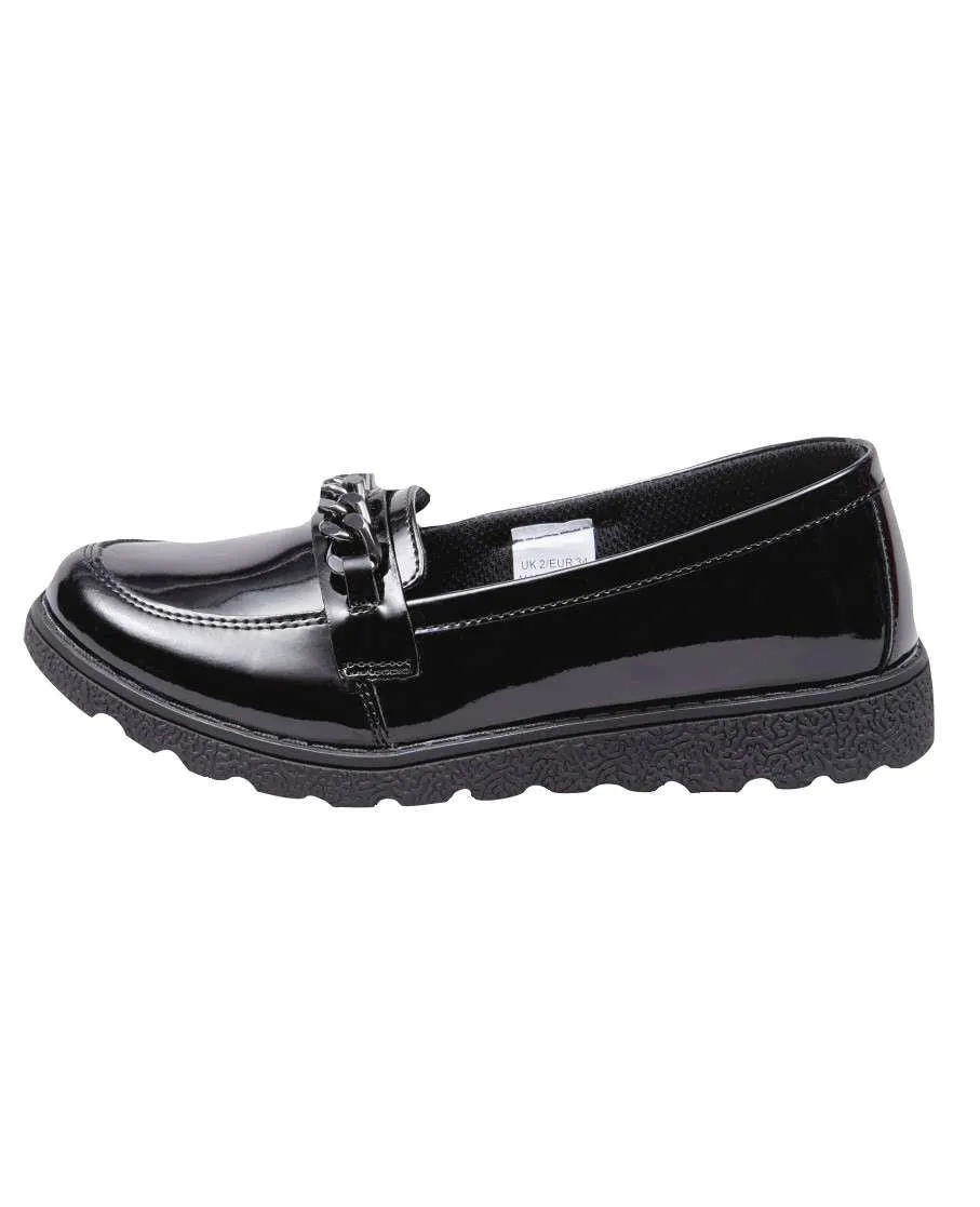 Buckle My Shoe Girls Black Patent Chain Loafer School Shoes