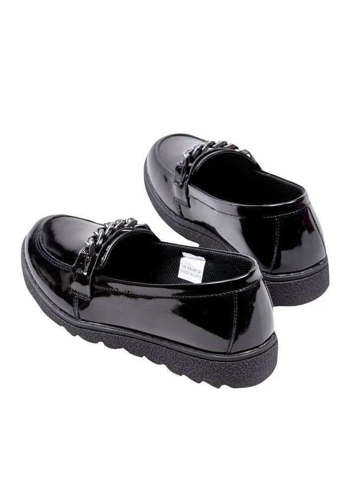 Buckle My Shoe Girls Black Patent Chain Loafer School Shoes