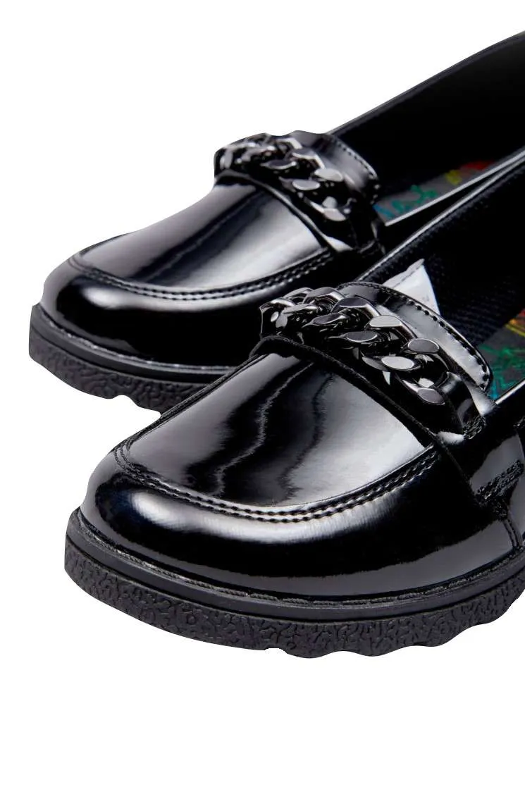 Buckle My Shoe Girls Black Patent Chain Loafer School Shoes
