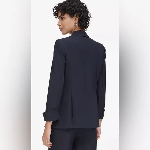 CALVIN KLEIN OPEN FRONT ROLLED-UP SLEEVES BLAZER WOMEN BLACK COLOR SIZE SMALL