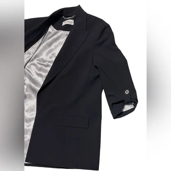 CALVIN KLEIN OPEN FRONT ROLLED-UP SLEEVES BLAZER WOMEN BLACK COLOR SIZE SMALL