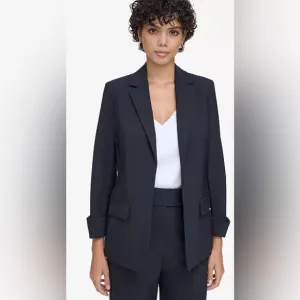 CALVIN KLEIN OPEN FRONT ROLLED-UP SLEEVES BLAZER WOMEN BLACK COLOR SIZE SMALL