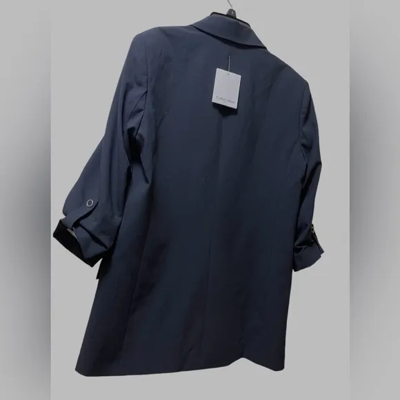 CALVIN KLEIN OPEN FRONT ROLLED-UP SLEEVES BLAZER WOMEN BLACK COLOR SIZE SMALL