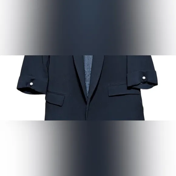 CALVIN KLEIN OPEN FRONT ROLLED-UP SLEEVES BLAZER WOMEN BLACK COLOR SIZE SMALL