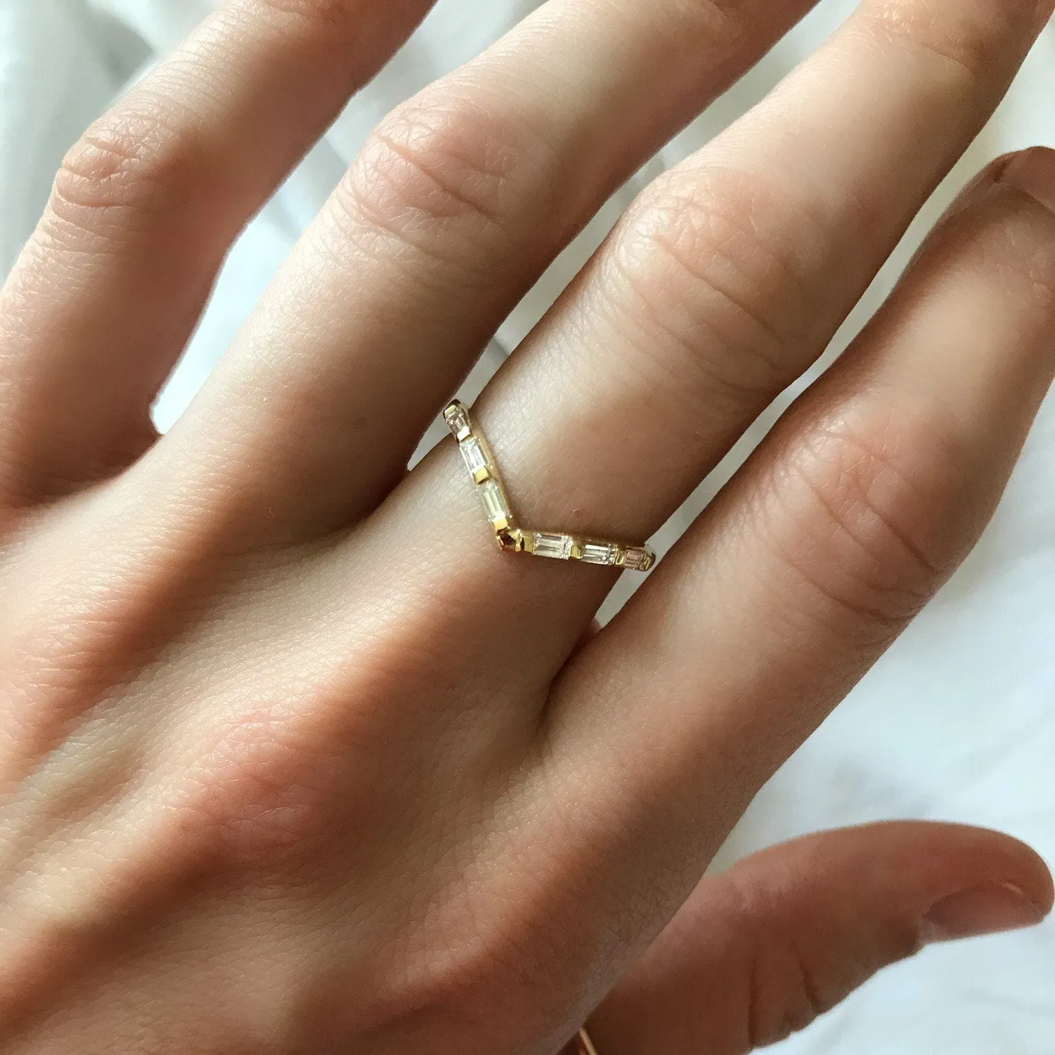 Chevron Baguette Wedding band
