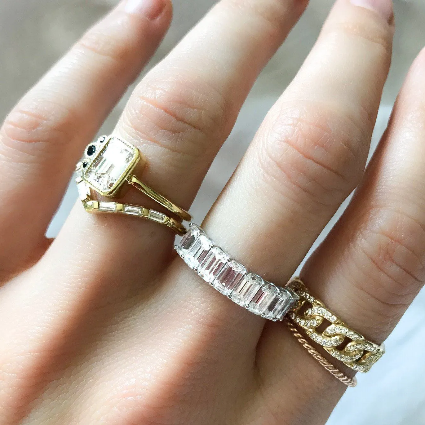 Chevron Baguette Wedding band