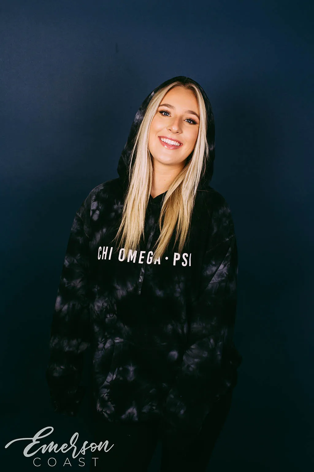 Chi Omega Black Tie Dye PR Hoodie