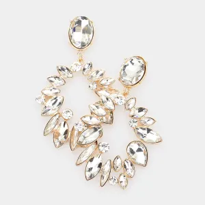 Clear Crystal Marquise Stone Open Oval Pageant Earrings on Gold | 556663