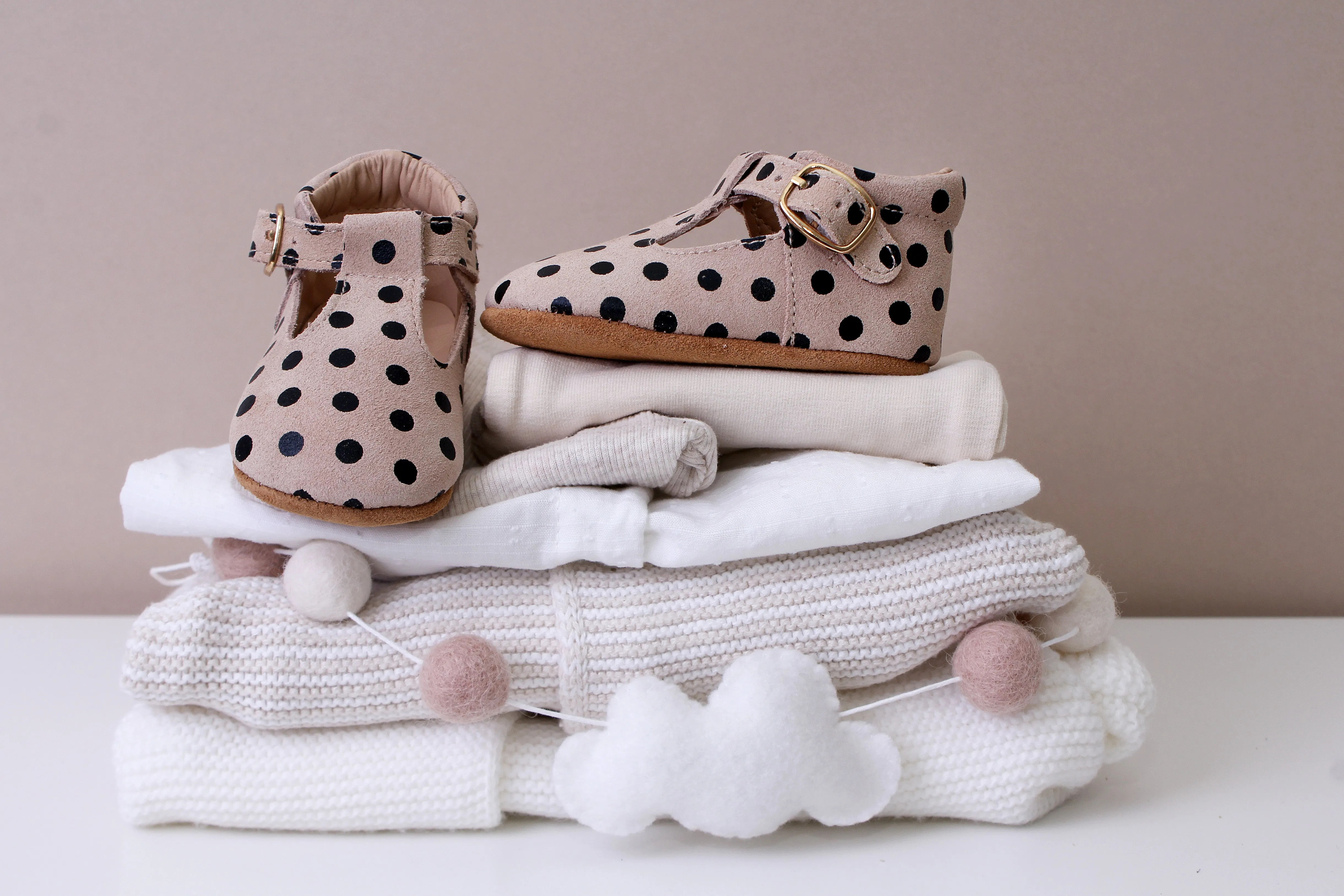 Clemmie Polka Dot Cream T-Bars