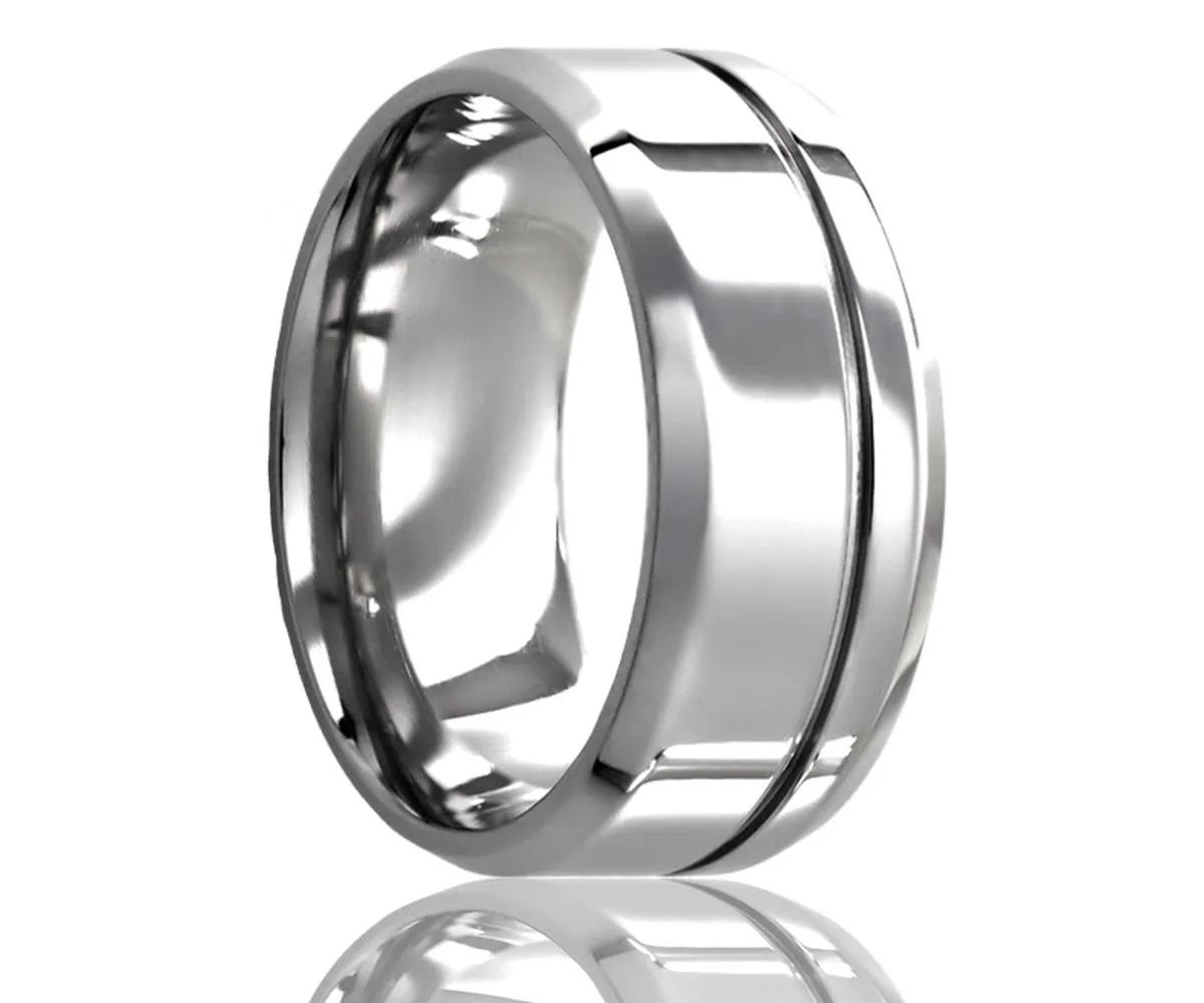 Cobalt Beveled Edge Offset Groove Ring