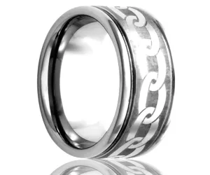 Cobalt Deep Groove Laser Engraved Chain Ring