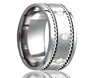 Cobalt Diamond Satin Finish with Woven Silver Ring
