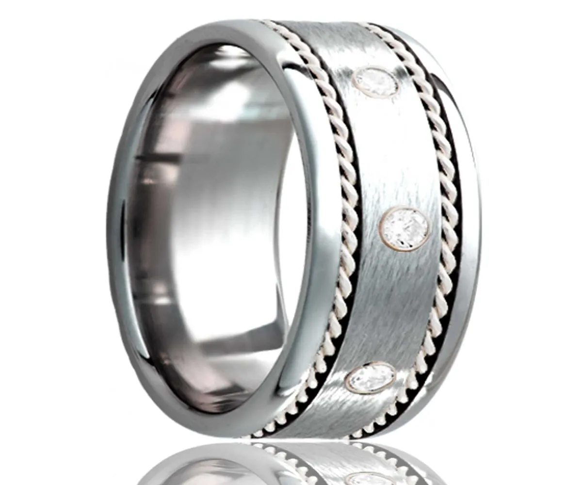Cobalt Diamond Satin Finish with Woven Silver Ring