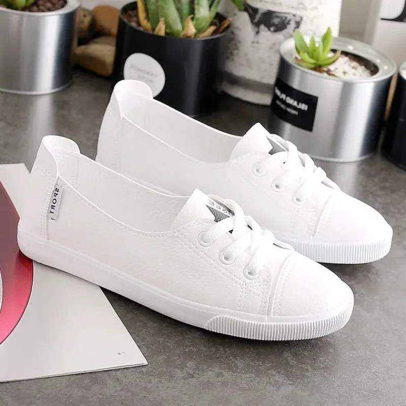 Comemore Comfortable Women's Casual Flat White Lace-up Shoes Summer Vulcanized Sneakers Ladies Light Soft Shallow Mouth Loafers