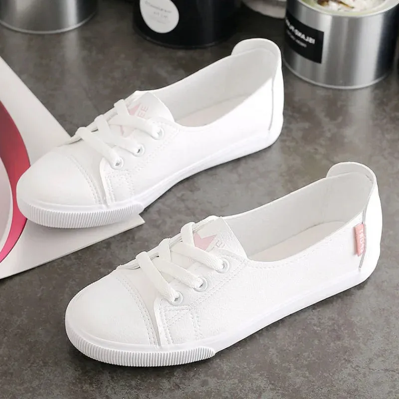 Comemore Comfortable Women's Casual Flat White Lace-up Shoes Summer Vulcanized Sneakers Ladies Light Soft Shallow Mouth Loafers