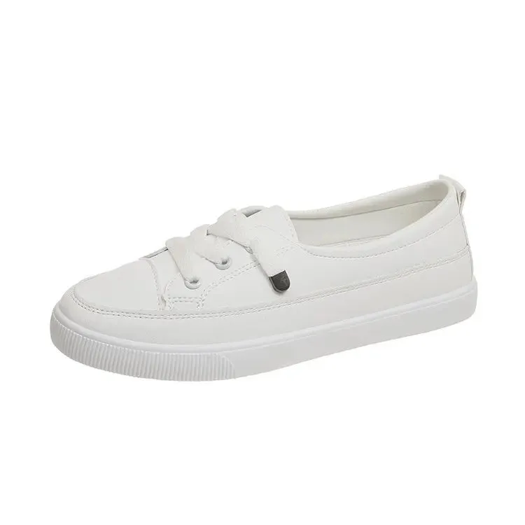 Comemore Comfortable Women's Casual Flat White Lace-up Shoes Summer Vulcanized Sneakers Ladies Light Soft Shallow Mouth Loafers