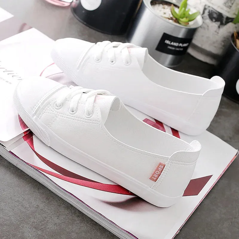 Comemore Comfortable Women's Casual Flat White Lace-up Shoes Summer Vulcanized Sneakers Ladies Light Soft Shallow Mouth Loafers