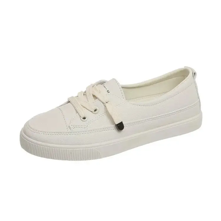 Comemore Comfortable Women's Casual Flat White Lace-up Shoes Summer Vulcanized Sneakers Ladies Light Soft Shallow Mouth Loafers