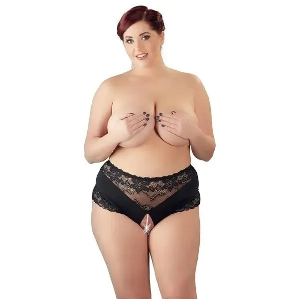 Cottelli Collection - Plus Size Kanten Slip met Parelsnoer Door Kruis
