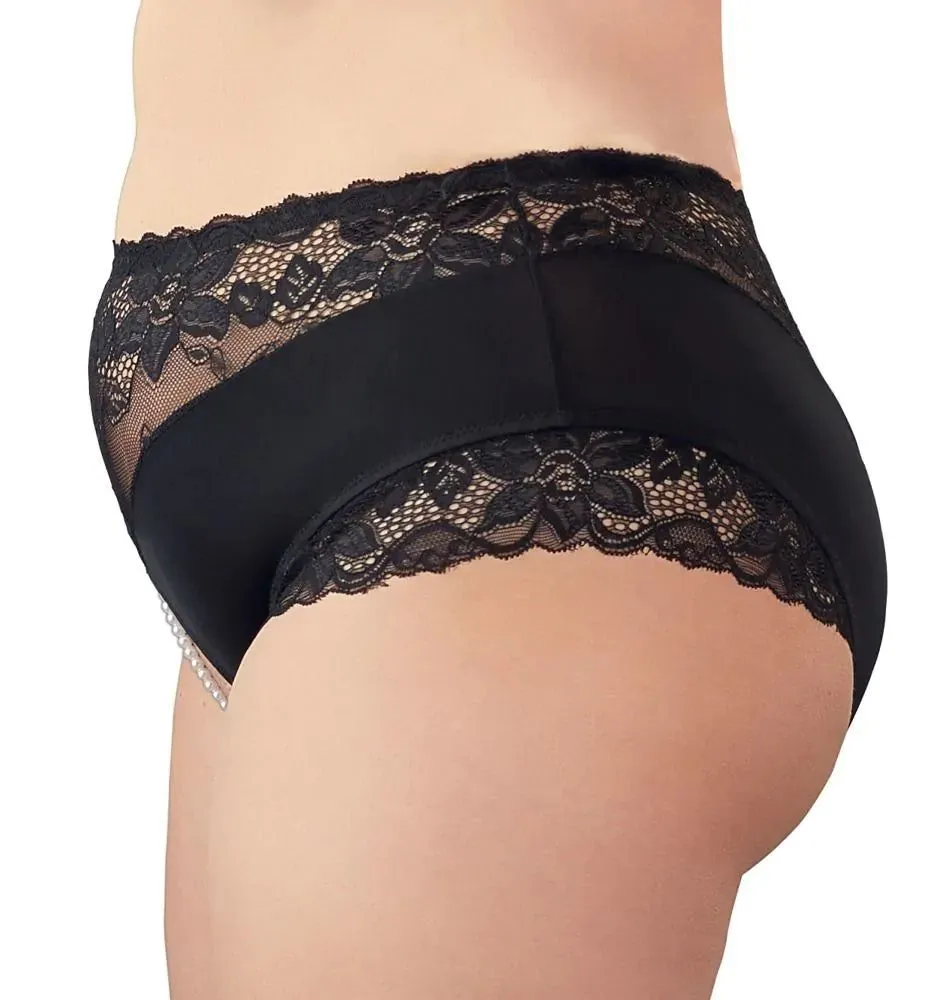 Cottelli Collection - Plus Size Kanten Slip met Parelsnoer Door Kruis
