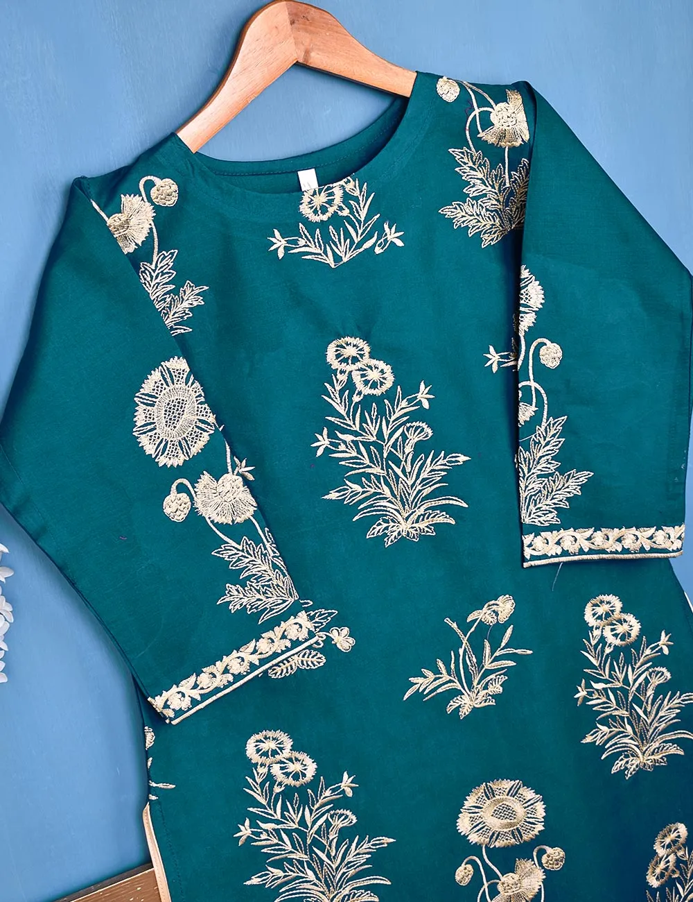Cotton Embroidered Stitched Kurti - Glorious Mist (TS-046A-Turquoise)