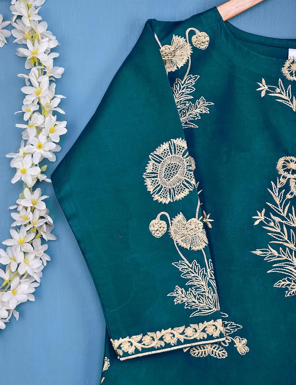 Cotton Embroidered Stitched Kurti - Glorious Mist (TS-046A-Turquoise)