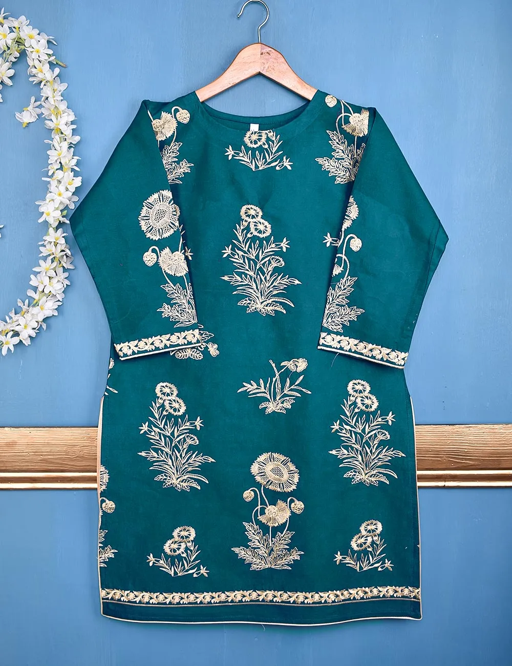 Cotton Embroidered Stitched Kurti - Glorious Mist (TS-046A-Turquoise)