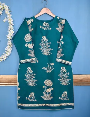 Cotton Embroidered Stitched Kurti - Glorious Mist (TS-046A-Turquoise)