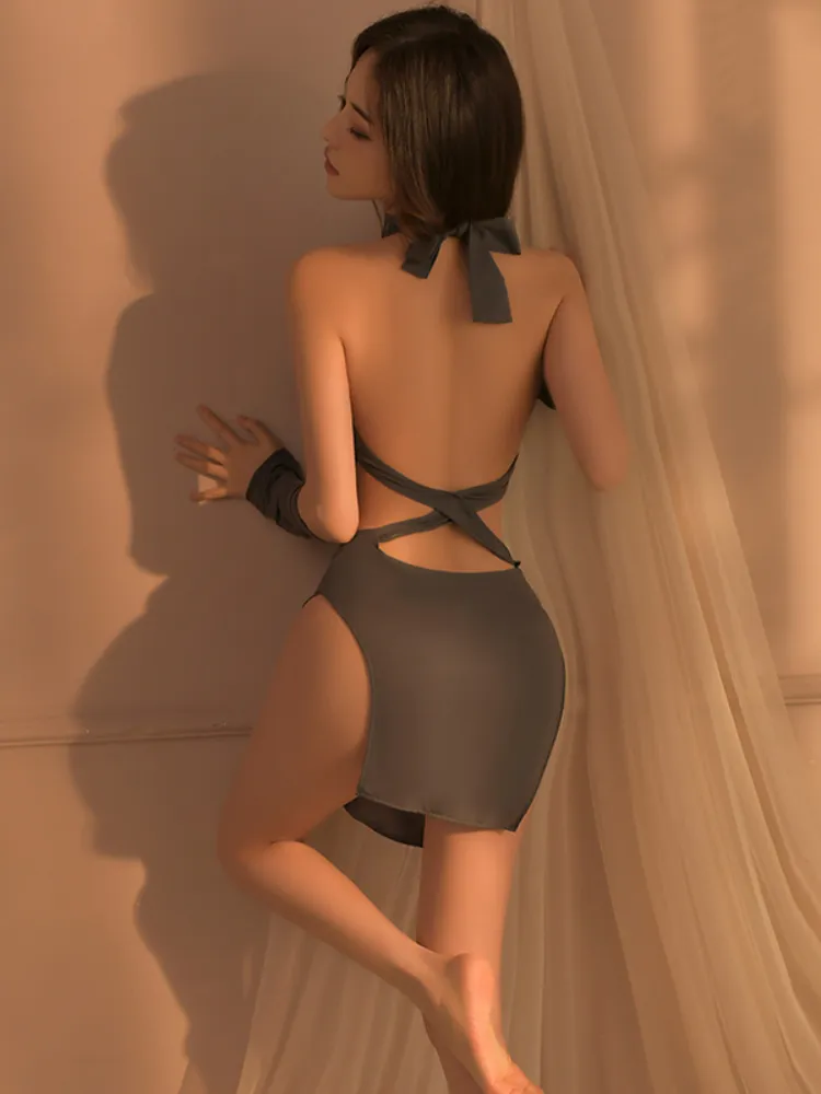 Cutout High Neck Sleeveless Slip Dress