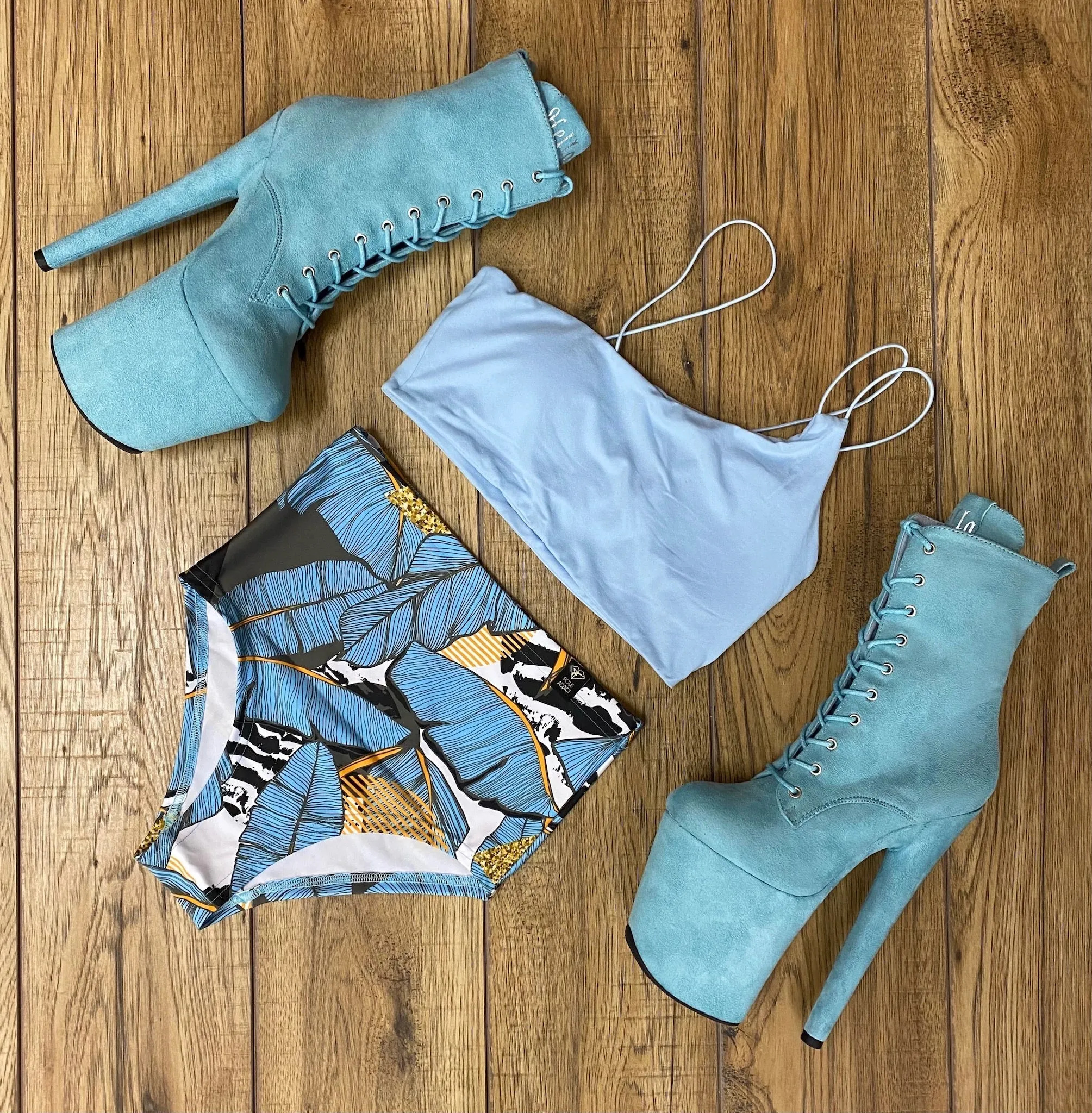 CXIX LuxLounge One Shoulder Illusion Top - Baby Blue