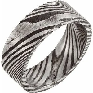 Damascus Steel 8 mm Patterned Flat Band Size 12.5