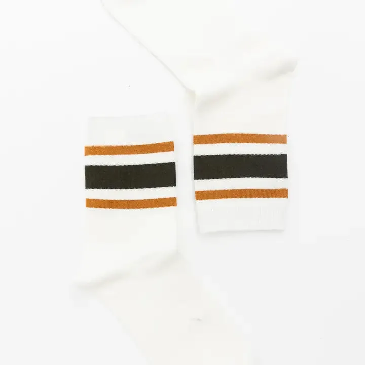 Dark Olive Retro Stripe Crew Socks