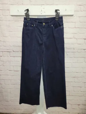 DARK RINSE A393117 Denim & Co. Easy Stretch Denim Cropped Wide Leg Jeans with Fray Hem (MULTIPLE SIZES AVAILABLE)